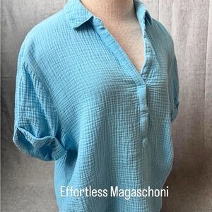 *sold* Magaschoni Sky Blue Gauze V-Neck Tunic